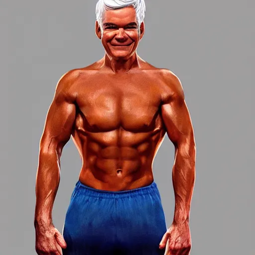 Prompt: Phillip schofield with the physique of a body builder, realistic, highly detailed, 4k, eye contact, digital painting,