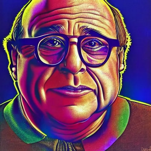 Prompt: Danny Devito Drawn by Alex Grey