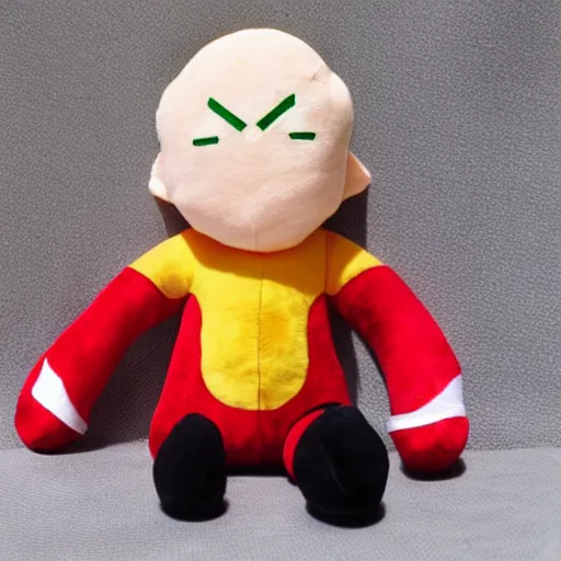 Prompt: Plushie of bored Saitama