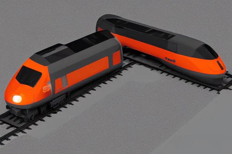 Image similar to cad design of futuristic train with orange details, solidworks, octane render, studio light, 3 5 mm