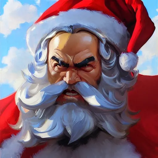 Image similar to greg manchess portrait painting of fully armored santa claus as overwatch character, medium shot, asymmetrical, profile picture, organic painting, sunny day, matte painting, bold shapes, hard edges, street art, trending on artstation, by huang guangjian and gil elvgren and sachin teng