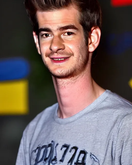 Prompt: a cursed image of andrew garfield seen from a distance in a dark, empty swimming pool with water slides, really scary, looking this way.