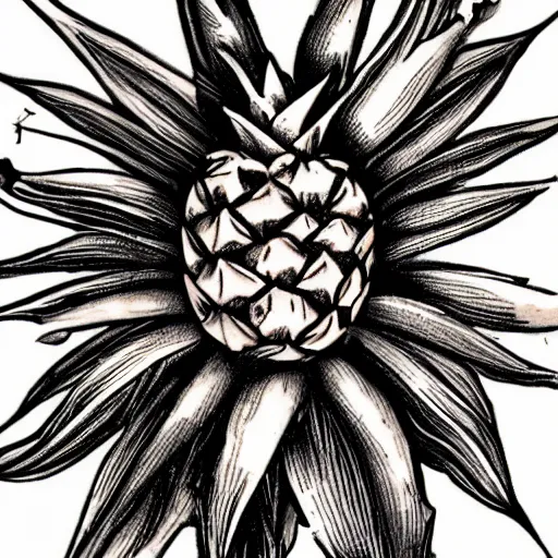 Image similar to a ripe luscious pineapple tattoo that's also edible, digital art