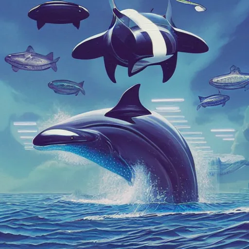 Prompt: cyborg orca by robert mccall mike winkelmann trending on arstation