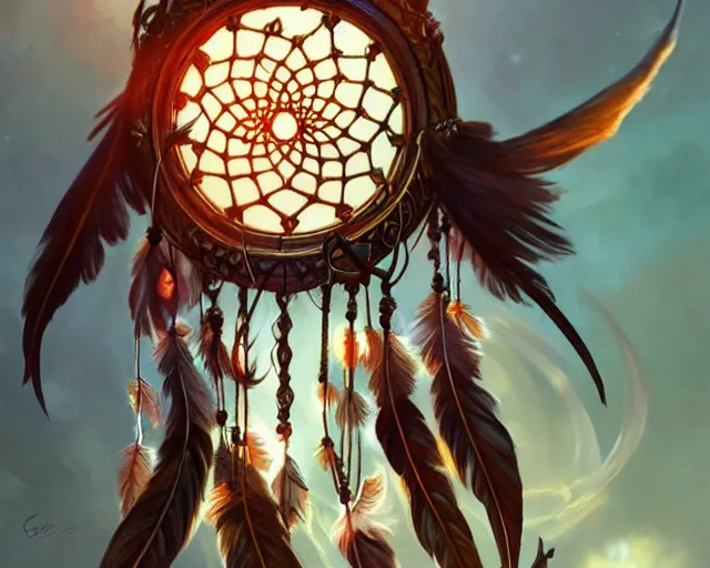 Prompt: dream catcher catching a dream, deep focus, d & d, fantasy, intricate, elegant, highly detailed, digital painting, artstation, concept art, matte, sharp focus, illustration, hearthstone, art by artgerm and greg rutkowski and alphonse mucha