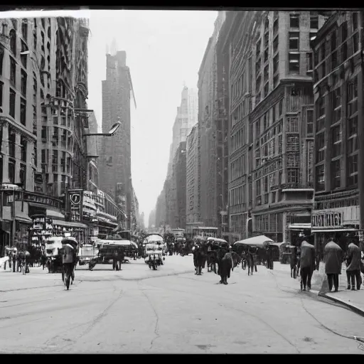 Image similar to new york city street at 1 9 3 0 s. low angle. old photo