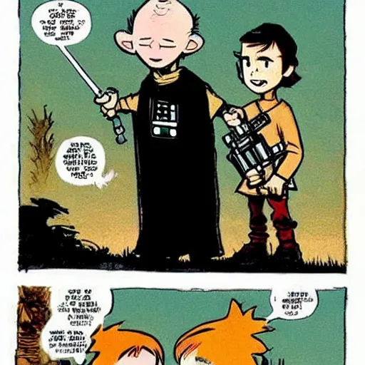 Image similar to star wars jedis in the style of calvin and hobbes, bill watterson