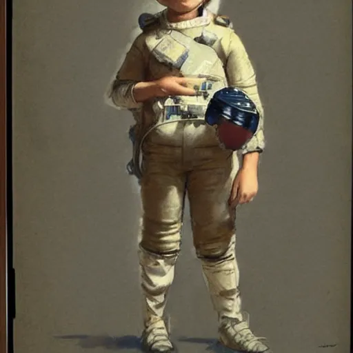 Image similar to (((((portrait of boy dressed as retro space explorer in an actionpose . muted colors.))))) by Jean-Baptiste Monge !!!!!!!!!!!!!!!!!!!!!!!!!!!