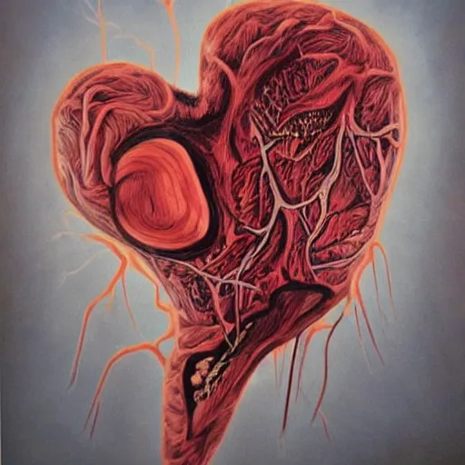 Image similar to hyper - detailed painting of a woman ripping out her heart!