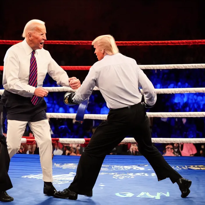 Prompt: joe biden and donald trump boxing match in ring, detailed sharp photo