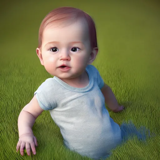 Image similar to very cute baby life like Realistic PBR 3D Model, but as a photograph by Annie Leibovitz, daz3d genesis iray, v-ray, unreal engine, HDRI shaders, 8k,intricate, elegant, highly detailed, centered, smooth, sharp focus,