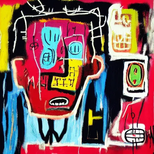 Prompt: a Painting by Jean Michel Basquiat about Instagram