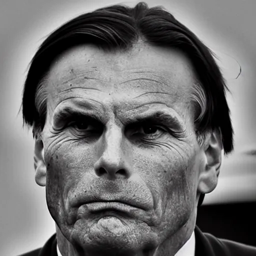 Image similar to Bolsonaro in prison, photo realistic, black and white photograph