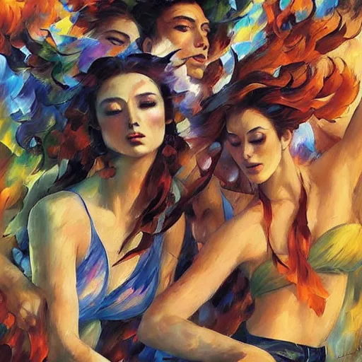 Image similar to rave dance party by arthur adamas, charlie bowater, leonid afremov, chiho ashima, karol bak, david bates, tom chambers