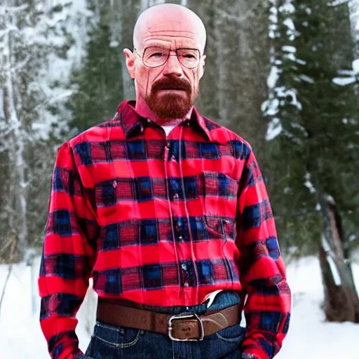 Image similar to walter white as a lumberjack, red flannel