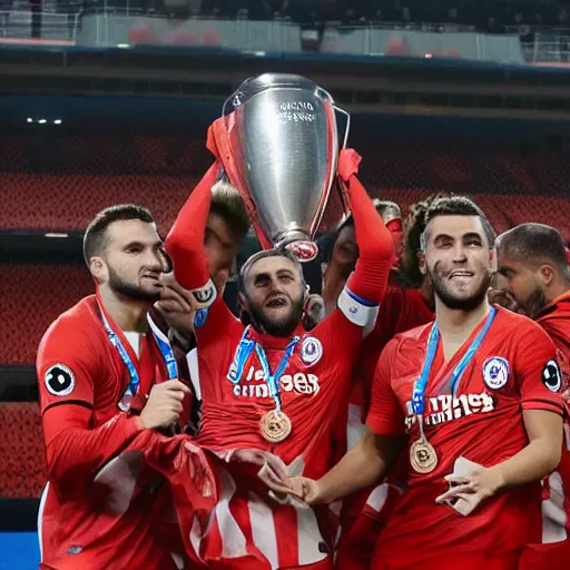 Image similar to koke resurreccion lifting the champions league throphy