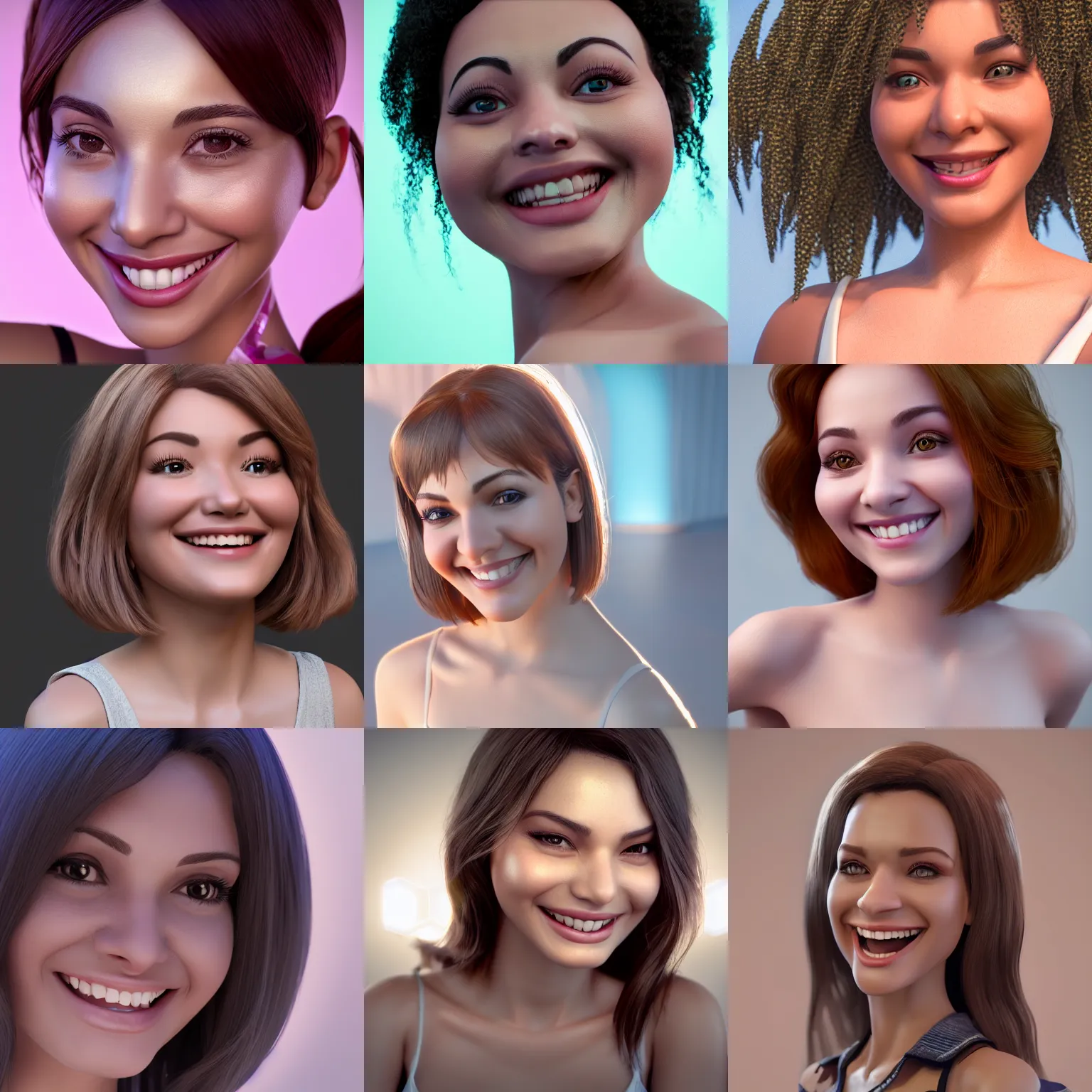 Prompt: a beaty woman smiling, raytracing, cute face, 4 k, very high details, disney style, 3 d raytracing, global ilumination, gi, depth of field, ambient oclusion, cycles render, octane render, arnold render