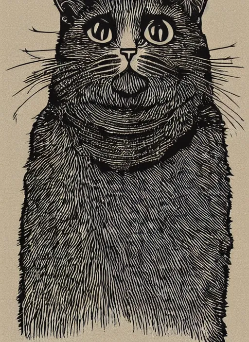 Image similar to cat woodcut print by Samuel Jessurun de Mesquita