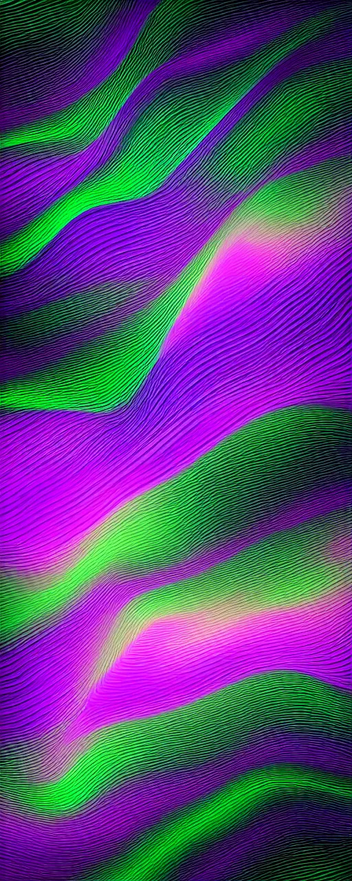 Image similar to a black background with a purple and green wave, a raytraced image by stanley twardowicz, behance, generative art, black background, matte background, smokey background