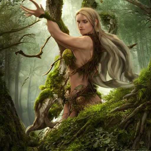 Prompt: high definition digital fantasy character art, hyper realistic, hyperrealism, elemental guardian of life, forest dryad, woody foliage, 8 k dop dof hdr fantasy character art, by aleski briclot and alexander'hollllow'fedosav and laura zalenga