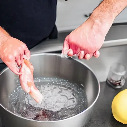 Image similar to man washing raw chicken in the sink