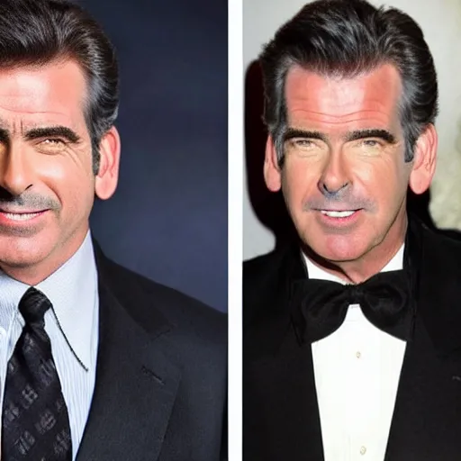 Image similar to steve carell and pierce brosnan as one person