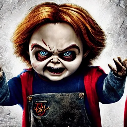 Prompt: screaming chucky doll and emma watson in new harry potter movie, poster