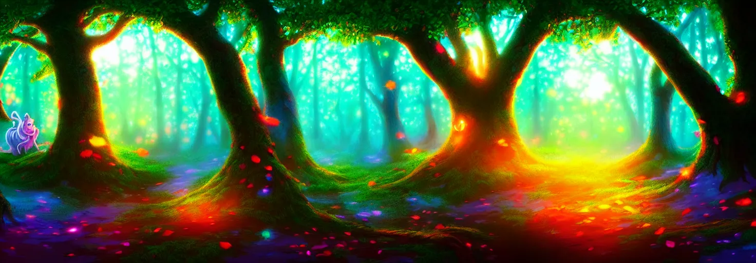 Image similar to enchanted magical forest on magical colorful fire , digital painting , digital art , artstation , devian art , 4k , HD