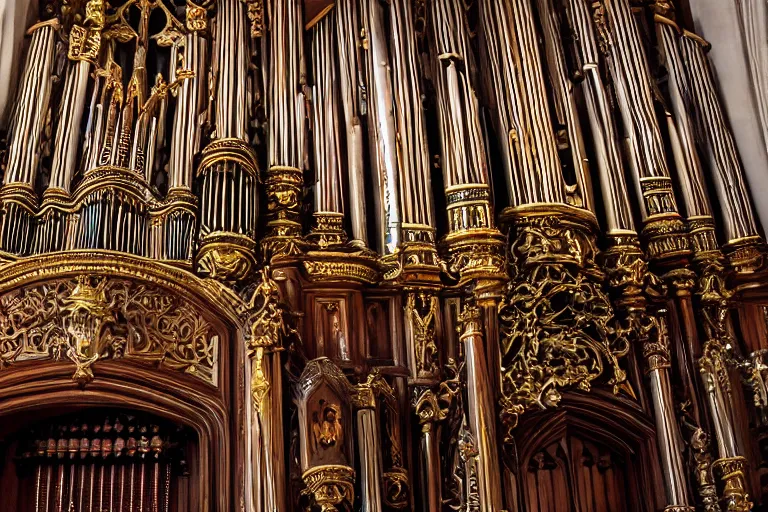 Image similar to photo of a majestic ornate pipe organ inside a cathedral