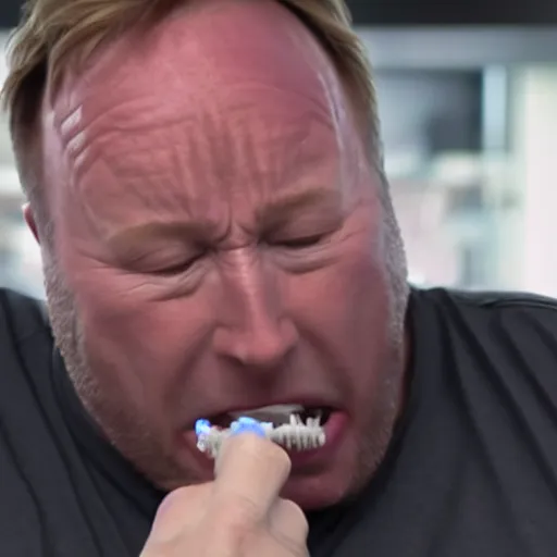 Prompt: alex jones pulling his own teeth out with a pair of pliers, 4k hyperrealistic