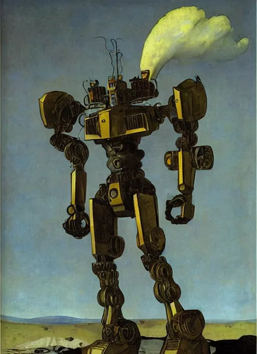 Image similar to mecha robot warrior by Johannes Vermeer and Moebius