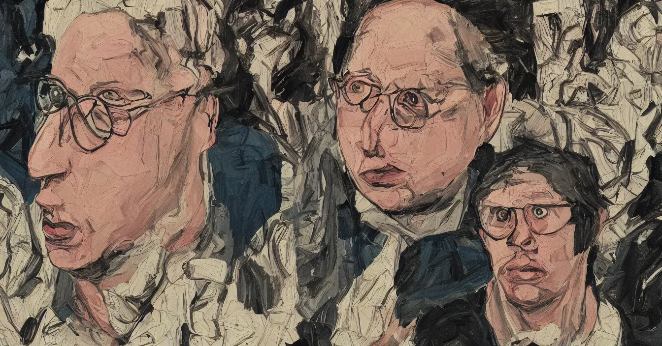 Prompt: todd solondz, high quality high detail graphic novel of todd solondz, clear sharp face of todd solondz, night, by lucian freud and gregory crewdson and francis bacon,