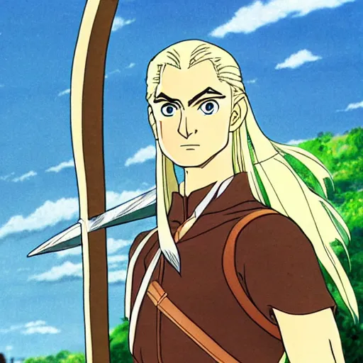 Image similar to legolas from the anime lord of the rings (1986), studio ghibli, very detailed, realistic