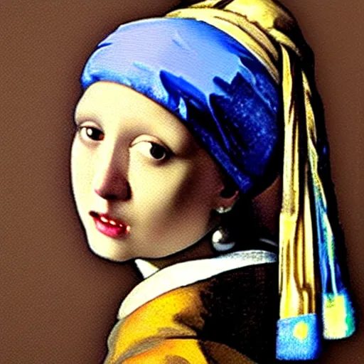 Prompt: girl with a pearl earring, by johannes vermeer