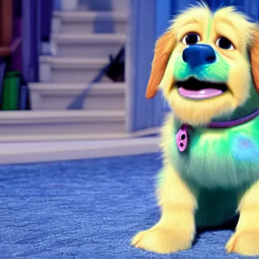 Prompt: Golden retriever dog from Pixars\' Monsters Inc movie
