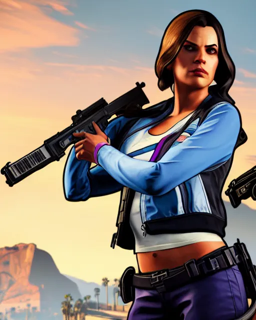 Image similar to gta 5, grand theft auto 5 cover art of ana from overwatch