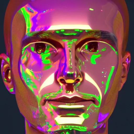 Image similar to a 3d human head made up of shiny holograms