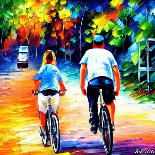 Image similar to Riding a bike, by Afremov, Leonid