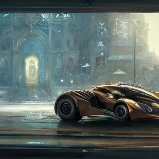 Prompt: full view of a car, intricate, elegant, highly detailed, digital painting, concept art, smooth, sharp focus, art style from Wang Ke and Greg Rutkowski and Bruce Kaiser and Scott Robertson and Dmitry Mazurkevich and Doruk Erdem and Jon Sibal, small style cue from Total Recall