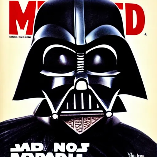 Prompt: mad magazine cover photo portrait caricature darth vader