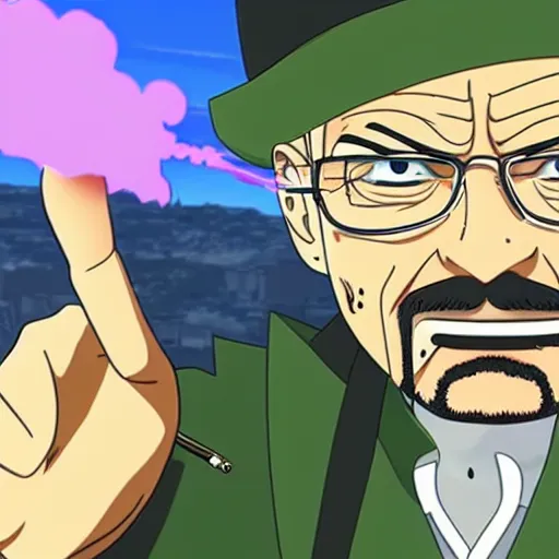 Image similar to walter white smoking a big joint in One Piece Anime Series, 4k Resolution.