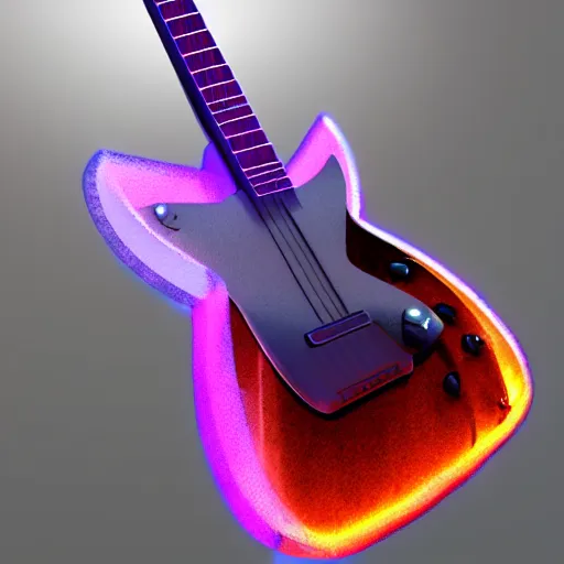 Prompt: electric guitar shape crystal sculpture, isolate translucent, volumetric light, blooming effect, super details, ultra realistic, 8k octane render