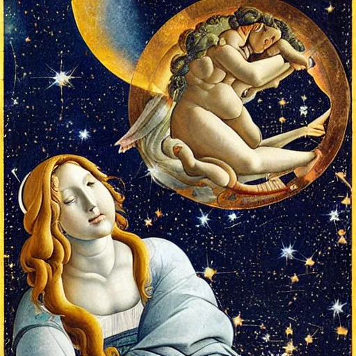 Image similar to stargazing astronomy space, painted by botticelli