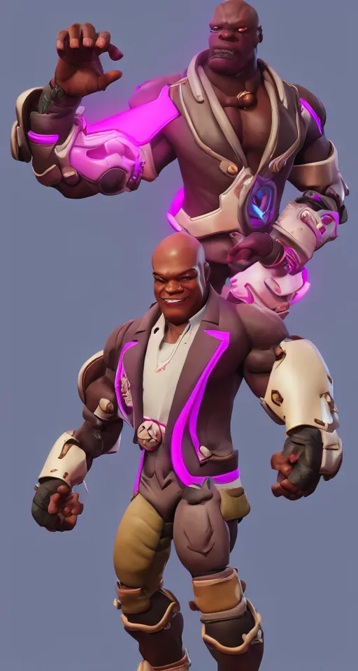 Image similar to doomfist, pink blazer, overwatch game, digital art, high detailed, artstation, 3 d render