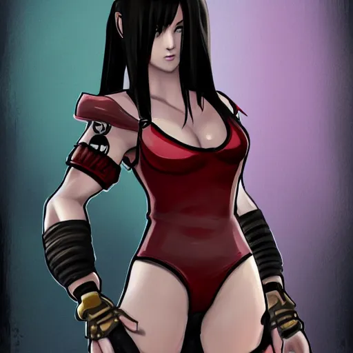 Image similar to stylised concept art of tifa lockhart posing