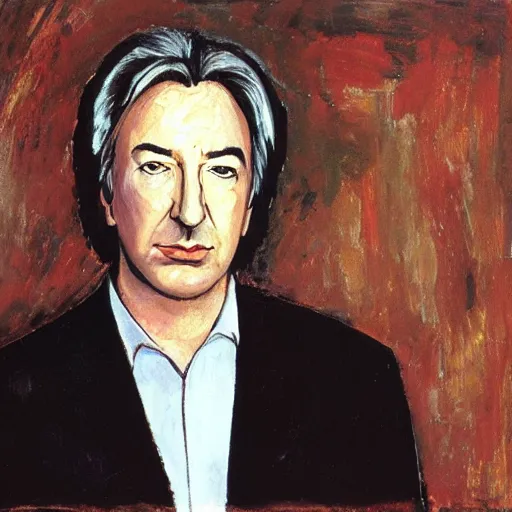 Image similar to portrait of alan rickman on the style of amadeo modigliani