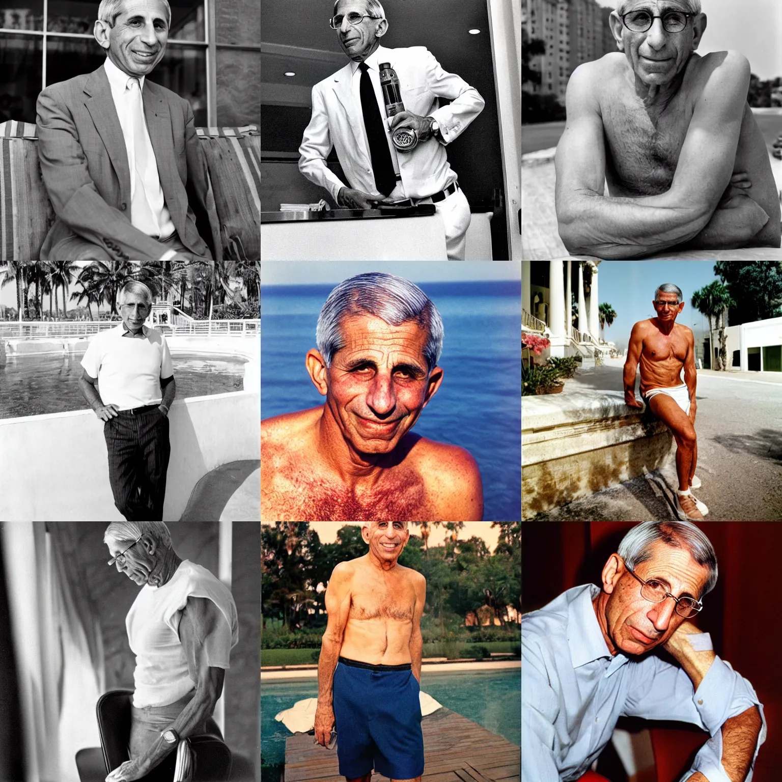 Prompt: sweaty anthony fauci, by slim aarons
