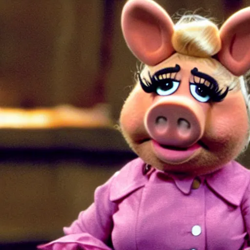 Image similar to movie still of miss piggy in the matrix