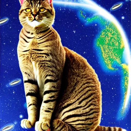 Prompt: giant cat in space about to eat the earth