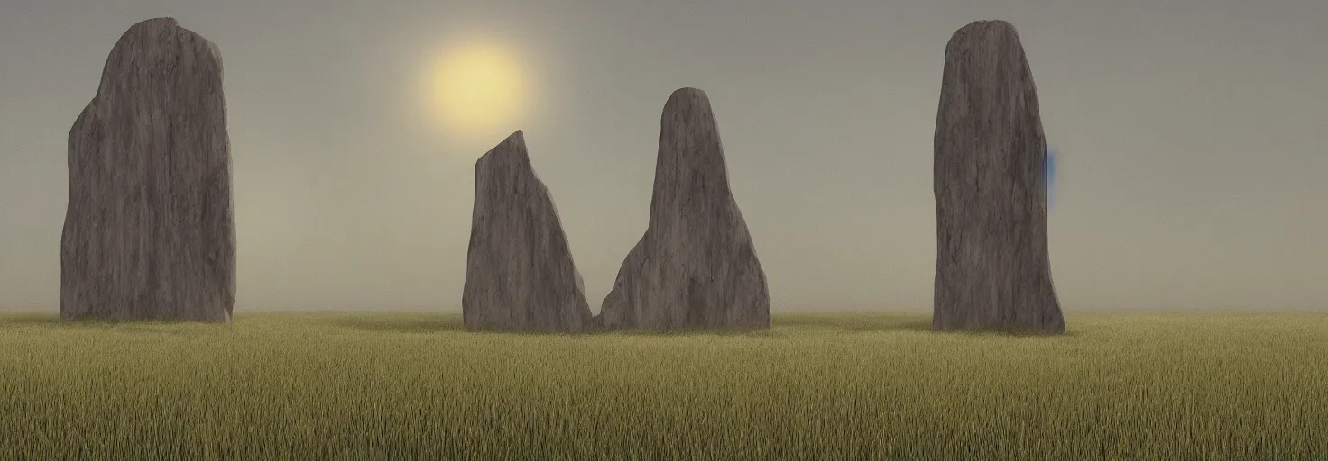 Image similar to monolith at the meadow of tranquility, in the style of moebius